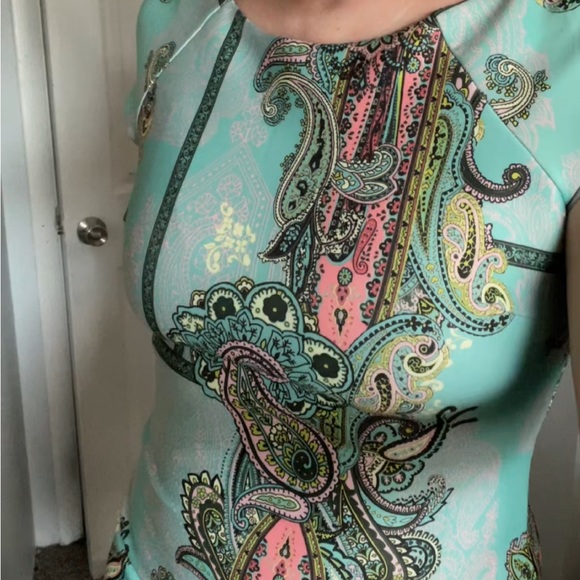 Aqua Dress with Paisley Design - Picture 1 of 3